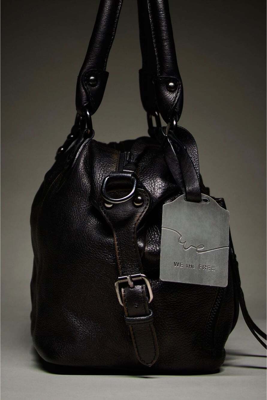 We The Free Baby Emerson Leather Tote Black with Brown NWT